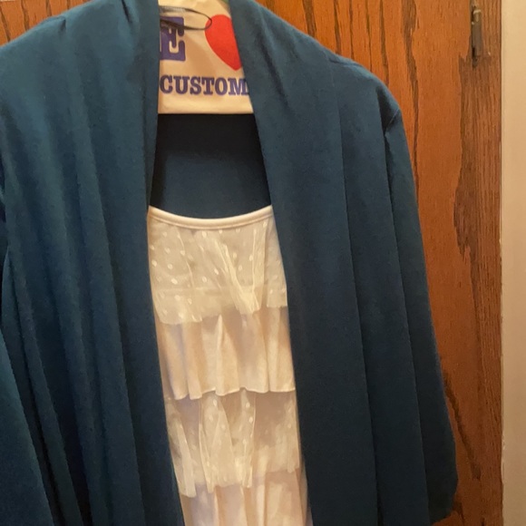 AGB SWEATER Cardigan blouse  TEAL CARDIGAN WITH WHITE INSERT MEDIUM - Picture 1 of 8